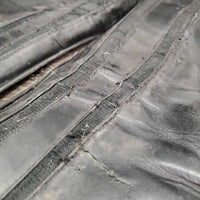 Pr Leather Half Chaps, back zips *fair, repaired, rip, stretched & creased els, rubs, threads, older
