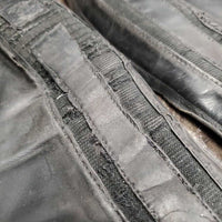 Pr Leather Half Chaps, back zips *fair, repaired, rip, stretched & creased els, rubs, threads, older
