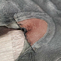 Pr Leather Half Chaps, back zips *fair, repaired, rip, stretched & creased els, rubs, threads, older
