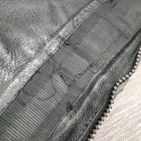 Pr Leather Half Chaps, back zips *fair, repaired, rip, stretched & creased els, rubs, threads, older
