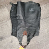 Pr Leather Half Chaps, back zips *fair, repaired, rip, stretched & creased els, rubs, threads, older
