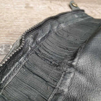Pr Leather Half Chaps, back zips *fair, repaired, rip, stretched & creased els, rubs, threads, older
