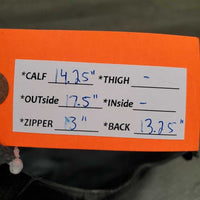 Pr Leather Half Chaps, back zips *fair, repaired, rip, stretched & creased els, rubs, threads, older
