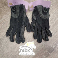 Pr Crochet Leather Gloves *gc, shrunk? threads, clean, stiff, fubs
