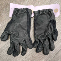 Pr Crochet Leather Gloves *gc, shrunk? threads, clean, stiff, fubs
