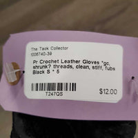 Pr Crochet Leather Gloves *gc, shrunk? threads, clean, stiff, fubs
