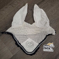 Crochet Fly Veil Ear Bonnet 2x Piping *gc, dingy, stains, v.curled edges, older
