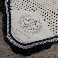 Crochet Fly Veil Ear Bonnet 2x Piping *gc, dingy, stains, v.curled edges, older
