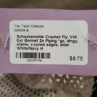 Crochet Fly Veil Ear Bonnet 2x Piping *gc, dingy, stains, v.curled edges, older
