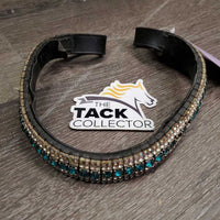 "U" Leather Bling Browband *gc/fair, missing/loose bling, peeling lining, dirt
