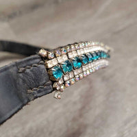 "U" Leather Bling Browband *gc/fair, missing/loose bling, peeling lining, dirt
