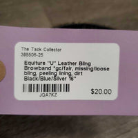 "U" Leather Bling Browband *gc/fair, missing/loose bling, peeling lining, dirt
