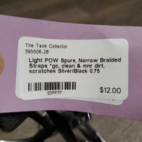 Light POW Spurs, Narrow Braided Straps *gc, clean & mnr dirt, scratches
