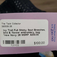 Full Sticky Seat Breeches, bird & flower embroidery, bag *new
