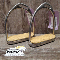 fine Hvy Offset Stirrup Irons, grips *gc, clean, scratches, mnr stain & scratches, discolored
