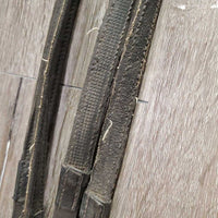 Dressage Bridle, Bling, Crank, Rubber Lined Reins *fair, dirt, missing bling, NO flash, peeled rubber, older, faded, v.tight keepers