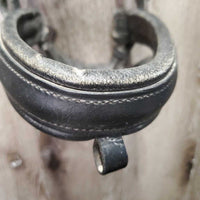 Dressage Bridle, Bling, Crank, Rubber Lined Reins *fair, dirt, missing bling, NO flash, peeled rubber, older, faded, v.tight keepers
