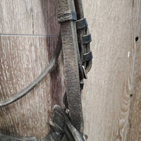 Dressage Bridle, Bling, Crank, Rubber Lined Reins *fair, dirt, missing bling, NO flash, peeled rubber, older, faded, v.tight keepers
