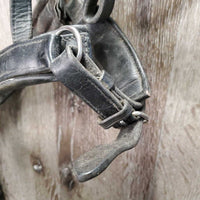 Dressage Bridle, Bling, Crank, Rubber Lined Reins *fair, dirt, missing bling, NO flash, peeled rubber, older, faded, v.tight keepers

