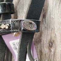 Dressage Bridle, Bling, Crank, Rubber Lined Reins *fair, dirt, missing bling, NO flash, peeled rubber, older, faded, v.tight keepers