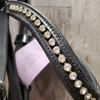 Dressage Bridle, Bling, Crank, Rubber Lined Reins *fair, dirt, missing bling, NO flash, peeled rubber, older, faded, v.tight keepers