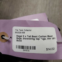 2 x Tall Boot Cotton Boot Bags, drawstring top *vgc, mnr dirt
