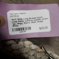 Soft Wide Long Braided Nylon Loop Reins, conway buckles, snaps *gc, dingy, stains, clean, snags
