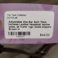 Adjustable One Ear Soft Thick Harness Leather Headstall, leather laces, all rivets *vgc, loose keepers
