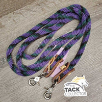Round Nylon Loop - Roper Barrel Reins, leather loops, snaps *gc, clean, mnr rubs, frays & hair
