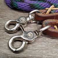 Round Nylon Loop - Roper Barrel Reins, leather loops, snaps *gc, clean, mnr rubs, frays & hair
