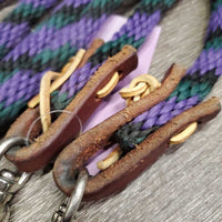Round Nylon Loop - Roper Barrel Reins, leather loops, snaps *gc, clean, mnr rubs, frays & hair
