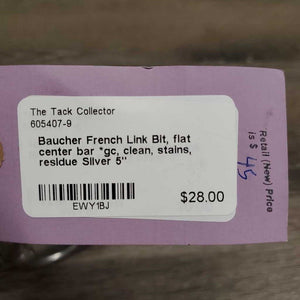 Baucher French Link Bit, flat center bar *gc, clean, stains, residue