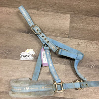 Nylon Halter, fleece nose, adj, snap *gc/fair, dirty, faded, stains, rubs, frays, rust
