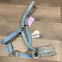 Nylon Halter, fleece nose, adj, snap *gc/fair, dirty, faded, stains, rubs, frays, rust
