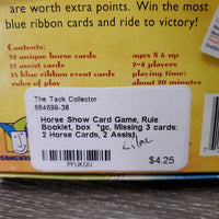 Horse Show Card Game, Rule Booklet, box *gc, Missing 3 cards: 2 Horse Cards, 2 Assist, rubbed & broken edges
