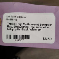 Hvy Cloth Helmet Backpack Bag, Drawstring *gc, rubs, older, hairy, pills
