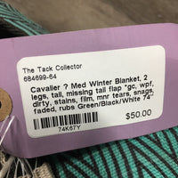 Med Winter Blanket, 2 legs, tail, missing tail flap *gc, wpf, dirty, stains, film, mnr tears, snags, faded, rubs