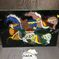 "Stained" Glass Running Horses Wall Art *gc, dirt?, smudges, mnr scratches
