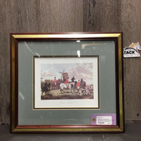 3: Painted by W.Shayer Hunt Scene Matted & Wood Frame Print Set: Returning from the Hunt, The Meet, Full Cry *gc, dings, scrapes, taped back, dirty
