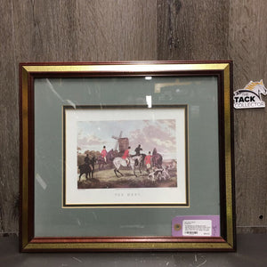 3: Painted by W.Shayer Hunt Scene Matted & Wood Frame Print Set: Returning from the Hunt, The Meet, Full Cry *gc, dings, scrapes, taped back, dirty