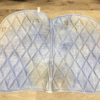 Quilt Jumper Saddle Pad *gc/fair, hair, mnr stains, film, faded, holey edges, pills, dirt? cut tabs, dyed
