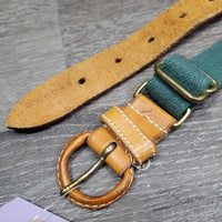 Adjustable Cotton Web & Leather Belt, Leather buckle *vgc, mnr stains, faded & rubs, older
