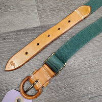 Adjustable Cotton Web & Leather Belt, Leather buckle *vgc, mnr stains, faded & rubs, older
