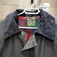 Short Oilskin Jacket, Wool Lined, Zip, snaps, Corduroy Collar *vgc, mnr stiff zipper, rubs, hair & dust