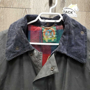 Short Oilskin Jacket, Wool Lined, Zip, snaps, Corduroy Collar *vgc, mnr stiff zipper, rubs, hair & dust
