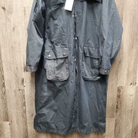 3/4 Length Riding Rain Jacket, Removeable/Zip Hood, Drawstring Bag *vgc, clean, faded, rubs, older, wpf
