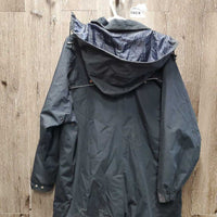 3/4 Length Riding Rain Coat - Jacket, Removeable/Zip Hood, Drawstring Bag *vgc, clean, faded, rubs, older, wpf
