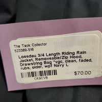 3/4 Length Riding Rain Jacket, Removeable/Zip Hood, Drawstring Bag *vgc, clean, faded, rubs, older, wpf