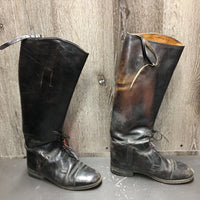Thick Field Boots, Pull On, Calf Straps *gc/fair, older, cracks, rubs, discolored, scrapes
