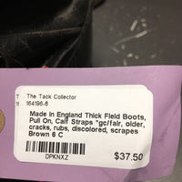 Thick Field Boots, Pull On, Calf Straps *gc/fair, older, cracks, rubs, discolored, scrapes
